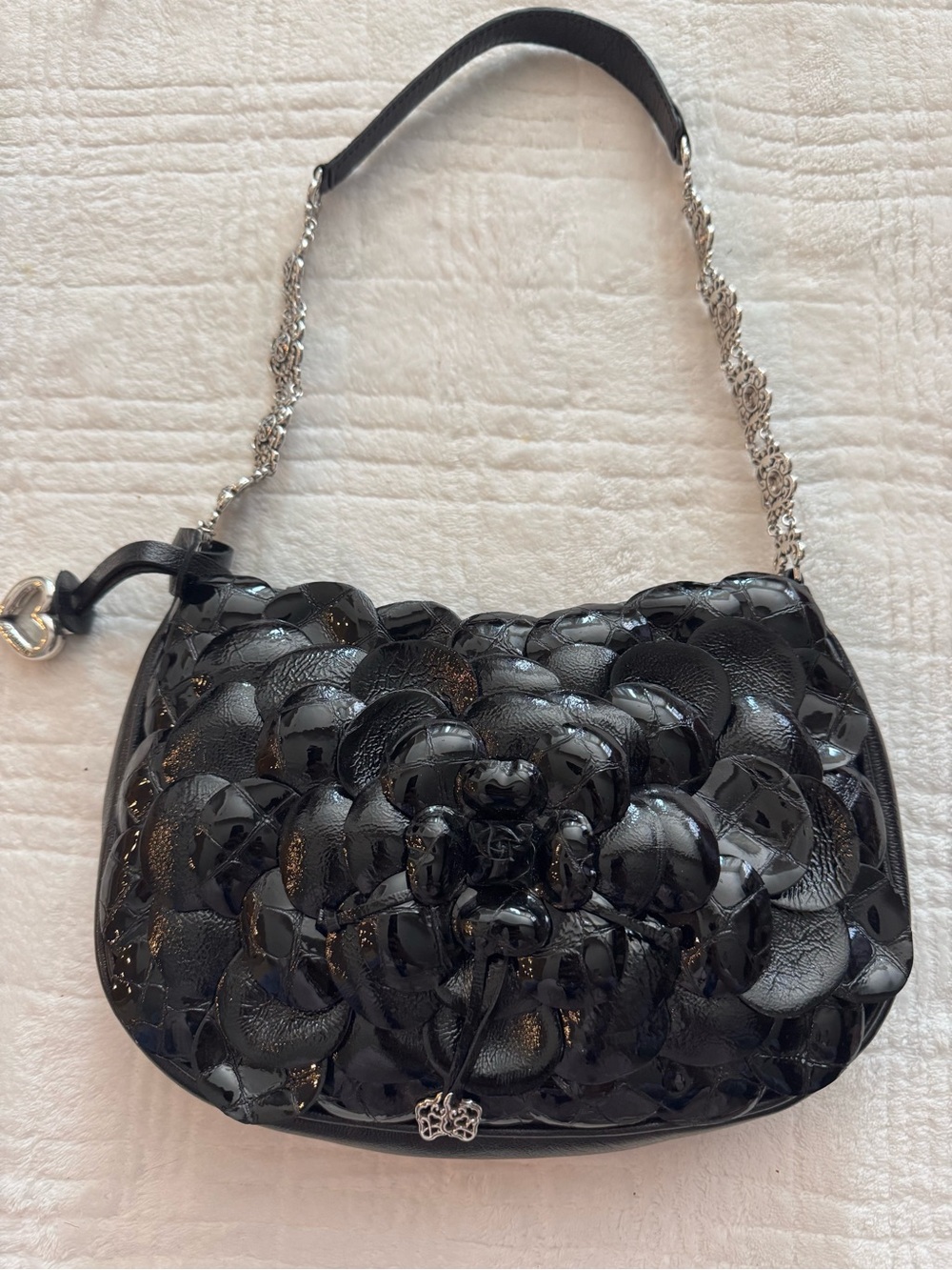 Brighton Rosalie Black Floral Leather Shoulder Bag